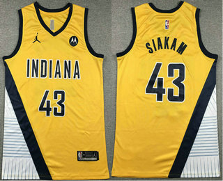 Men's Indiana Pacers #43 Pascal Siakam Yellow Sponsor Stitched Jersey