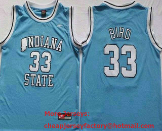 Men's Indiana State Sycamores #33 Larry Bird Light Blue College Basketball Jersey