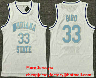 Men's Indiana State Sycamores #33 Larry Bird White College Basketball Swingman Stitched Jersey
