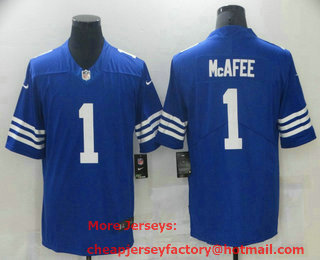 Men's Indianapolis Colts #1 Pat McAfee NEW Blue 2021 Vapor Untouchable Stitched NFL Nike Limited Jersey
