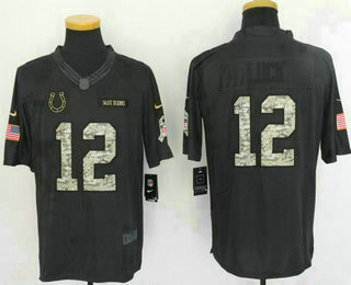 Men's Indianapolis Colts #12 Andrew Luck Black Anthracite 2016 Salute To Service Stitched NFL Nike Limited Jersey