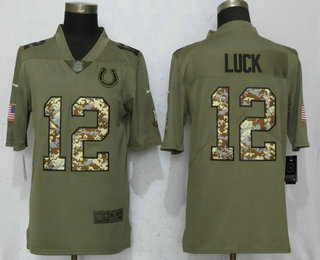 Men's Indianapolis Colts #12 Andrew Luck Olive With Camo 2017 Salute To Service Stitched NFL Nike Limited Jersey