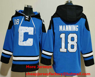 Men's Indianapolis Colts #18 Peyton Manning Blue Ageless Must Have Lace Up Pullover Hoodie