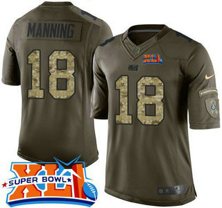 Men's Indianapolis Colts #18 Peyton Manning Super Bowl XLI Green Limited Salute to Service Jersey