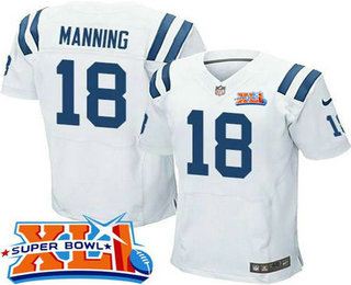 Men's Indianapolis Colts #18 Peyton Manning White Super Bowl XLI Stitched NFL Retired Player Nike Elite Jersey