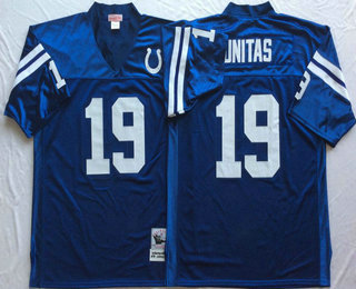 Men's Indianapolis Colts #19 Johnny Unitas Blue Short-Sleeved Stitched NFL Thowback Jersey
