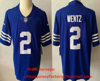 Men's Indianapolis Colts #2 Carson Wentz NEW Blue 2021 Vapor Untouchable Stitched NFL Nike Limited Jersey