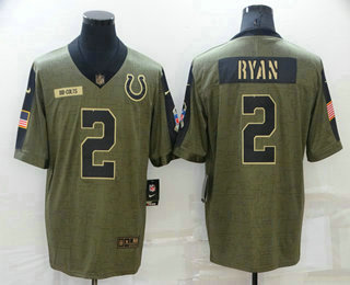 Men's Indianapolis Colts #2 Matt Ryan 2021 Olive Salute To Service Limited Stitched Jersey