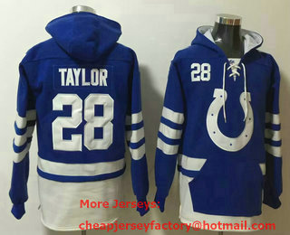 Men's Indianapolis Colts #28 Jonathan Taylor Blue Ageless Must Have Lace Up Pullover Hoodie