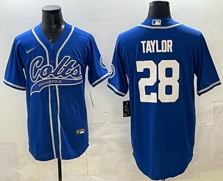 Men's Indianapolis Colts #28 Jonathan Taylor Royal Cool Base Stitched Baseball Jersey