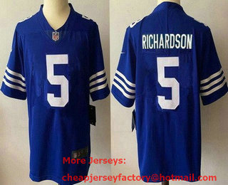 Men's Indianapolis Colts #5 Anthony Richardson NEW Blue 2021 Vapor Untouchable Stitched NFL Nike Limited Jersey