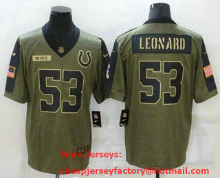 Men's Indianapolis Colts #53 Darius Leonard 2021 Olive Salute To Service Limited Stitched Jersey