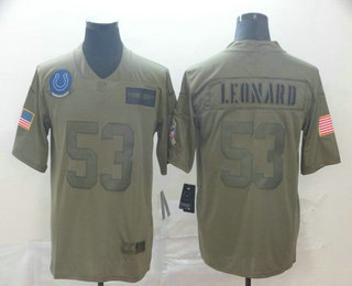 Men's Indianapolis Colts #53 Darius Leonard Olive Camo 2019 Salute To Service Stitched NFL Nike Limited Jersey