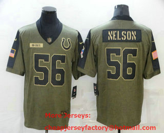 Men's Indianapolis Colts #56 Quenton Nelson 2021 Olive Salute To Service Limited Stitched Jersey