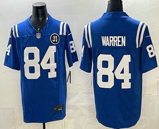 Men's Indianapolis Colts #84 Tyler Warren Blue Jim Irsay Patch Vapor FUSE Stitched Jersey