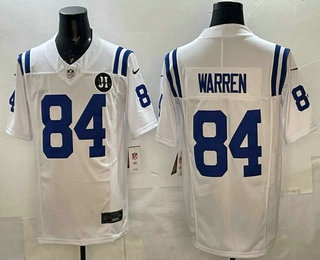 Men's Indianapolis Colts #84 Tyler Warren White Jim Irsay Patch Vapor FUSE Stitched Jersey