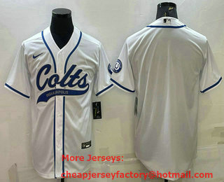 Men's Indianapolis Colts Blank White Cool Base Stitched Baseball Jersey