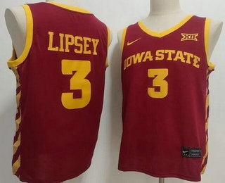 Men's Iowa State Cyclones #3 Tamin Lipsey Red College Basketball Jersey