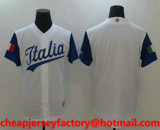 Men's Italy Baseball White 2017 World Baseball Classic Blank Team Jersey