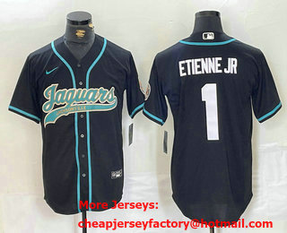 Men's Jacksonville Jaguars #1 Travis Etienne Jr Black With Patch Cool Base Stitched Baseball Jersey