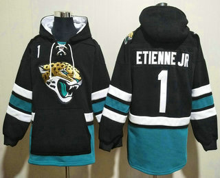 Men's Jacksonville Jaguars #1 Travis Etienne Jr NEW Black Pocket Stitched NFL Pullover Hoodie