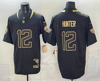 Men's Jacksonville Jaguars #12 Travis Hunter Black Gold FUSE With Patch Limited Stitched Jersey