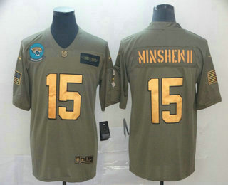 Men's Jacksonville Jaguars #15 Gardner Minshew II Olive Gold 2019 Salute To Service Stitched NFL Nike Limited Jersey