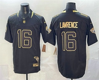 Men's Jacksonville Jaguars #16 Trevor Lawrence Black Gold FUSE With Patch Limited Stitched Jersey