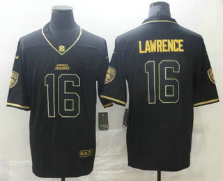Men's Jacksonville Jaguars #16 Trevor Lawrence Black Golden Edition Stitched NFL Nike Limited Jersey