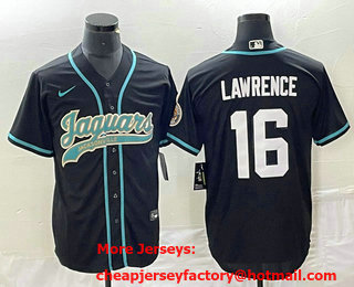 Men's Jacksonville Jaguars #16 Trevor Lawrence Black With Patch Cool Base Stitched Baseball Jersey