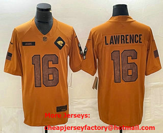 Men's Jacksonville Jaguars #16 Trevor Lawrence Brown 2023 Salute To Service Limited Stitched Jersey