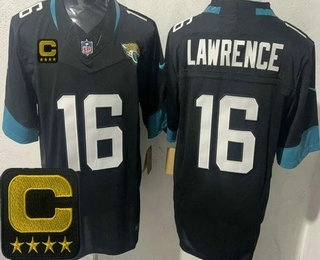 Men's Jacksonville Jaguars #16 Trevor Lawrence Limited Black Captain Patch FUSE Vapor Jersey