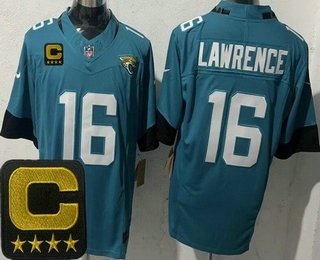 Men's Jacksonville Jaguars #16 Trevor Lawrence Limited Green Captain Patch FUSE Vapor Jersey