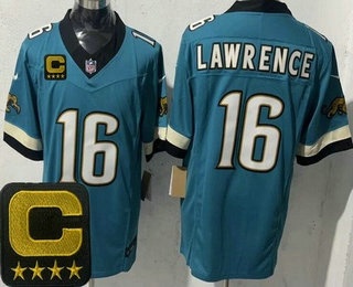 Men's Jacksonville Jaguars #16 Trevor Lawrence Limited Green Throwback Captain Patch FUSE Vapor Jersey