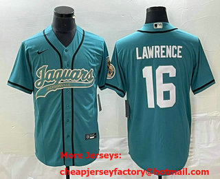 Men's Jacksonville Jaguars #16 Trevor Lawrence Teal With Patch Cool Base Stitched Baseball Jersey