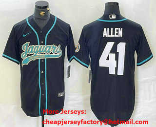 Men's Jacksonville Jaguars #41 Josh Allen Black With Patch Cool Base Stitched Baseball Jersey