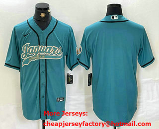 Men's Jacksonville Jaguars Blank Teal With Patch Cool Base Stitched Baseball Jersey