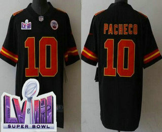 Men's Kansas City Chiefs #10 Isiah Pacheco Limited Black LVIII Super Bowl Vapor Jersey