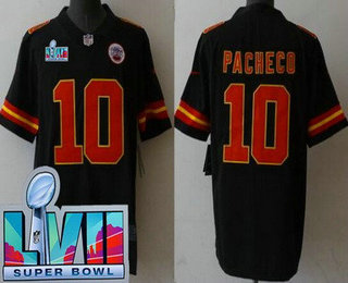 Men's Kansas City Chiefs #10 Isiah Pacheco Black Super Bowl LVII Patch Vapor Untouchable Limited Stitched Jersey