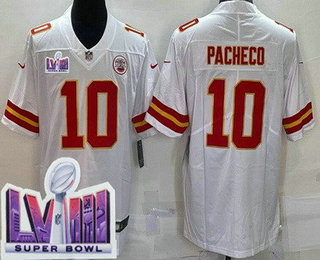Men's Kansas City Chiefs #10 Isiah Pacheco Limited White LVIII Super Bowl Vapor Jersey
