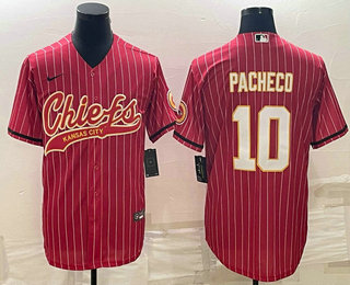 Men's Kansas City Chiefs #10 Isiah Pacheco Red Pinstripe With Patch Cool Base Stitched Baseball Jersey