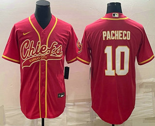 Men's Kansas City Chiefs #10 Isiah Pacheco Red With Patch Cool Base Stitched Baseball Jersey
