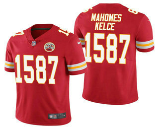 Men's Kansas City Chiefs #15 Patrick Mahomes #87 Travis Kelce CP Player Red Vapor Untouchable Stitched Nike Limited NFL Jersey