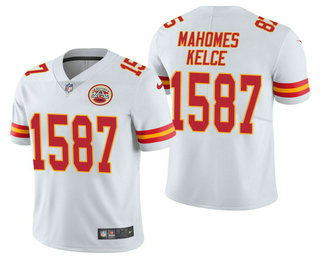 Men's Kansas City Chiefs #15 Patrick Mahomes #87 Travis Kelce CP Player White Vapor Untouchable Stitched Nike Limited NFL Jersey