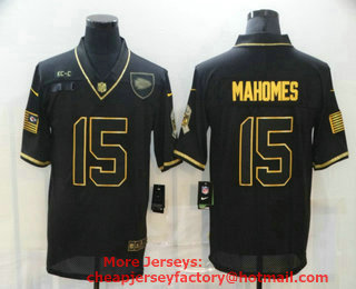 Men's Kansas City Chiefs #15 Patrick Mahomes Black Gold 2020 Salute To Service Stitched NFL Nike Limited Jersey