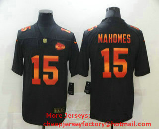Men's Kansas City Chiefs #15 Patrick Mahomes Black Red Orange Stripe Vapor Limited Nike NFL Jersey