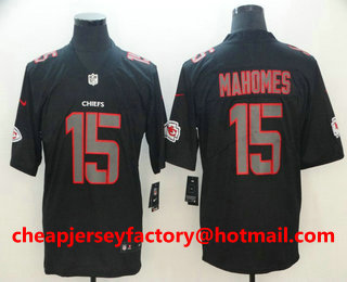 Men's Kansas City Chiefs #15 Patrick Mahomes II Black With Red 2018 Fashion Impact Black Color Rush Stitched NFL Nike Limited Jersey
