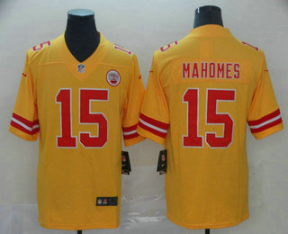 Men's Kansas City Chiefs #15 Patrick Mahomes II Gold 2019 Inverted Legend Stitched NFL Nike Limited Jersey