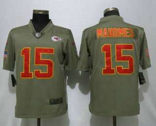 Men's Kansas City Chiefs #15 Patrick Mahomes II Olive 2017 Salute To Service Stitched NFL Nike Limited Jersey