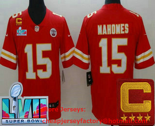 Men's Kansas City Chiefs #15 Patrick Mahomes Limited Red C Patch Super Bowl LVII Vapor Jersey